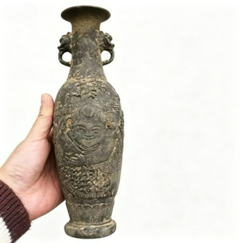Collectible Vintage Tools - Bronzen collectievaas Gesneden visdecoratie Zhenzhai Decoratie