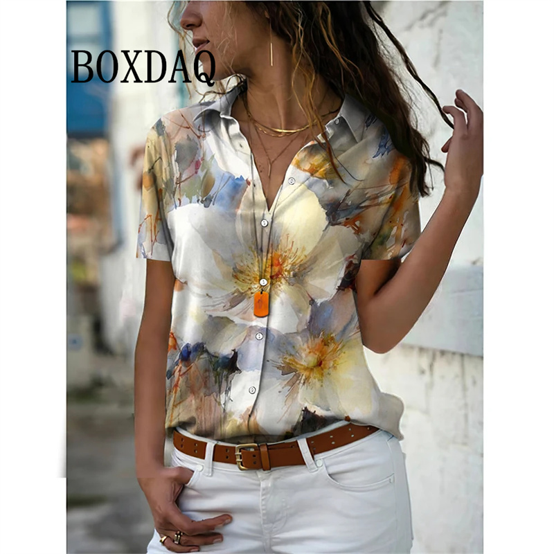 Vintage Collectible Buttons - Zomer Vrouwen Shirt Vintage Bloemenprint Blouses