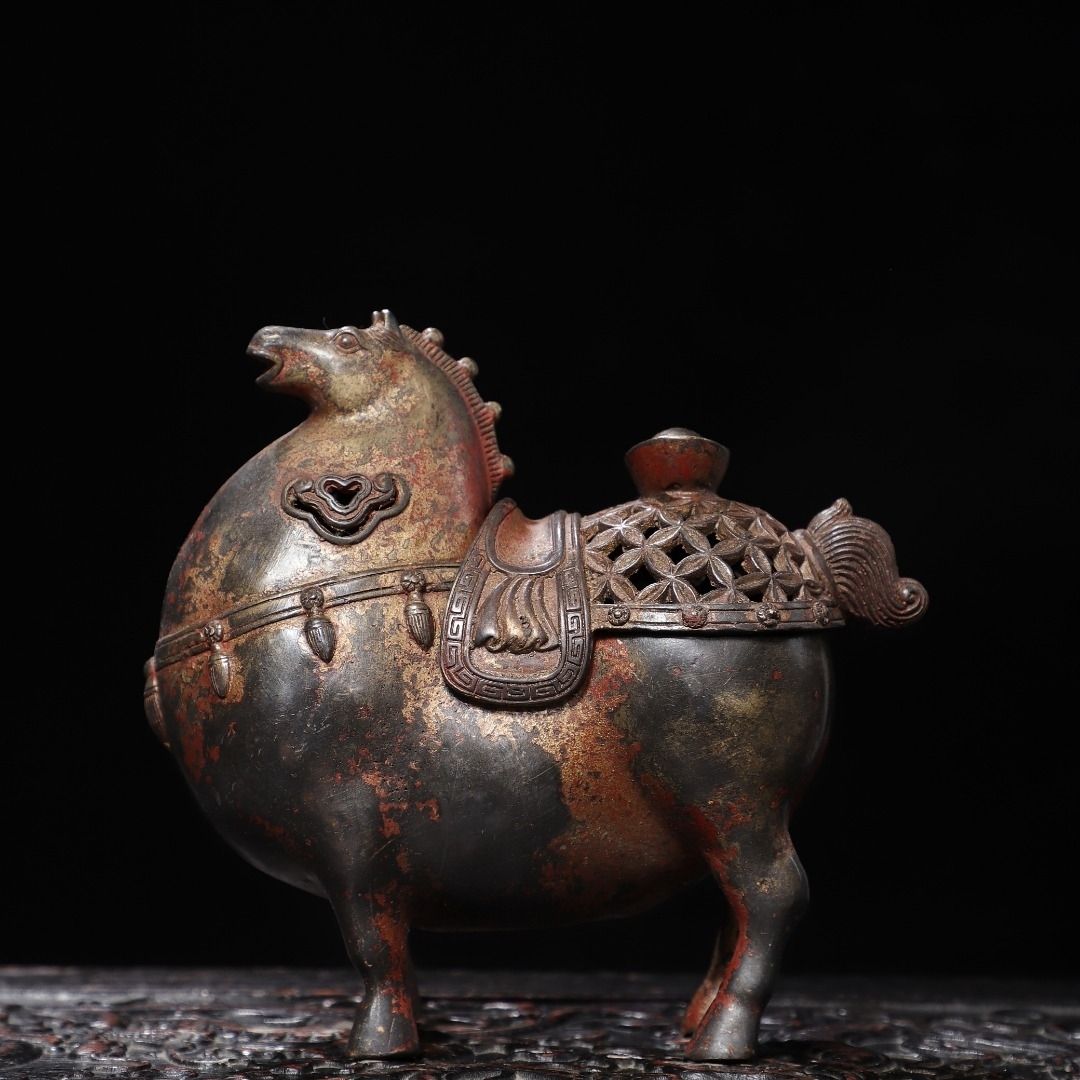 Vintage Collectible Ornaments - Antieke Tang Fat Horse wierookbrander opengewerkte